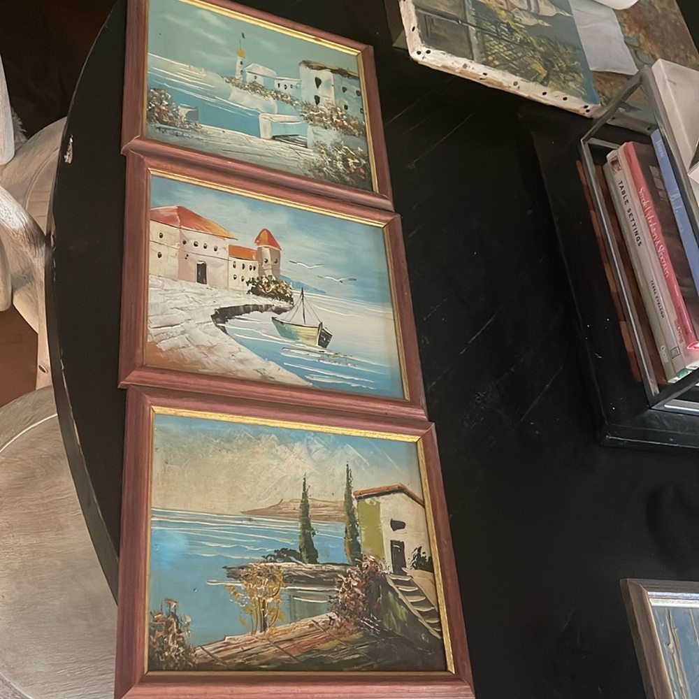 Vintage village oil paintings - Set of 3